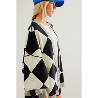 Black Colorblock Drop Shoulder Buttoned Loose Cardigan - XL thumbnail