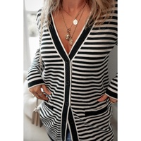 Black Stripe Long Sleeve Button up Tunic Cardigan - 2XL thumbnail