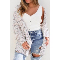 White Confetti Rib Knit Long Sleeve Cardigan - S thumbnail