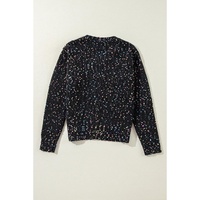 Black Rhinestone Decor Multicolor Confetti Sweater Cardigan - L thumbnail