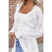 White Solid Open Knit Cardigan - M thumbnail