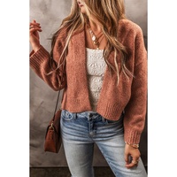 Light French Beige Drop Shoulder Open Front Cropped Cardigan - L thumbnail