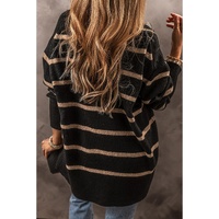 Black Stripe Buttoned V Neck Drop Shoulder Loose Cardigan - 2XL thumbnail