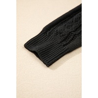 Black Open Knit Drop Shoulder Sweater Cardigan - L thumbnail