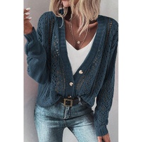 Real Teal Open Knit Drop Shoulder Sweater Cardigan - 2XL thumbnail