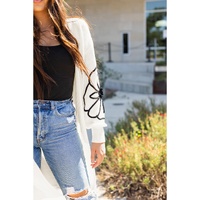 Beige Flower Embroidered Drop Shoulder Open Front Duster Cardigan - L thumbnail
