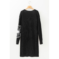 Black Flower Embroidered Drop Shoulder Open Front Duster Cardigan - S thumbnail