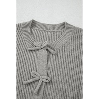 Philippine Gray Ribbed Knit Bow Front Buttoned Cardigan - L thumbnail