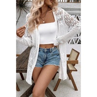 White Crochet Hollow Out Open Front Cardigan - XL thumbnail