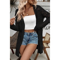Black Crochet Hollow Out Open Front Cardigan - L thumbnail
