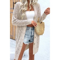 Parchment Hollow Out Buttons Front Long Cardigan - L thumbnail