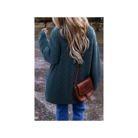 Peacock Blue Cable Knit Button Front Pocketed Baggy Cardigan - XL thumbnail