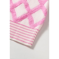 Pink Rhombus Pattern Knit Open Front Pocketed Cardigans - L thumbnail