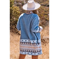Azura Exchange Blue Aztec Print Open Front Knitted Cardigan - L thumbnail