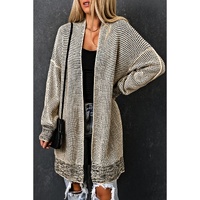 Apricot Plaid Knitted Long Open Front Cardigan - XL thumbnail