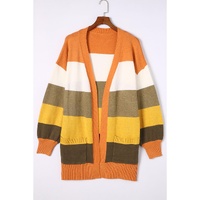 Open Front Pocketed Colorblock Cardigan - L thumbnail