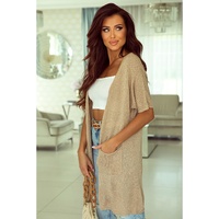 Khaki Dolman Half Sleeve Pocketed Long Cardigan - M thumbnail