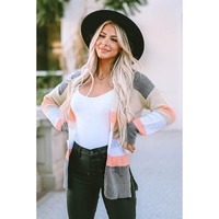 Multicolor Color Block Striped Pocketed Open Cardigan - L thumbnail