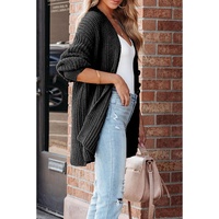 Black Buttoned Front Drop Shoulder Knitted Cardigan - M thumbnail