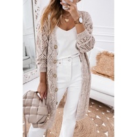 Azura Exchange Khaki Hollow-out Openwork Knit Cardigan - L thumbnail
