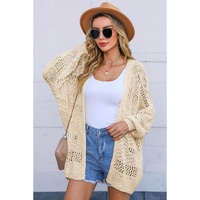 Apricot Casual Hollowed Knit Dolman Sleeve Cardigan - M thumbnail