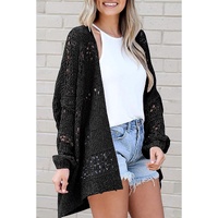 Black Casual Hollowed Knit Dolman Sleeve Cardigan - S thumbnail