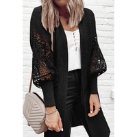 Black Crochet Lace Sleeve Ribbed Knit Cardigan - M thumbnail