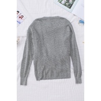 Gray Black/Pink/Gray/Khaki/Apricot  Wrap V Neck Waffle Sweater - L thumbnail