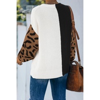 Azura Exchange Leopard Print Contrast Color V Neck Sweater - M thumbnail