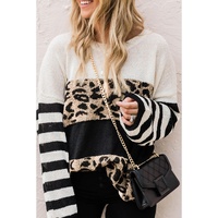 Slouchy Drop-shoulder Leopard Striped Colorblock Sweater - S thumbnail