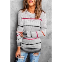 Gray Ribbed Knit Striped Sweater - XL thumbnail