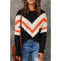 Black Chevron Striped Drop Shoulder Sweater - XL thumbnail