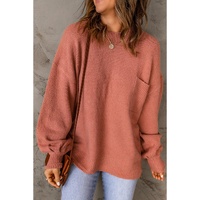 Solid Color Puffy Sleeve Pocketed Sweater - L thumbnail
