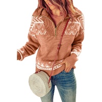 Azura Exchange Pink Geometry Knit Quarter Zip Sweater - L thumbnail