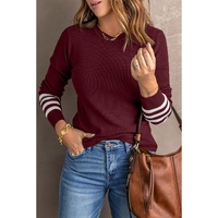 Azura Exchange Red Striped Sleeve Plain Knit Sweater - L thumbnail