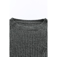 Gray Ripped Raw Hem Chunky Pullover Sweater - L thumbnail