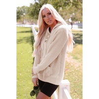 Azura Exchange Apricot Waffle Knit Buttons Hooded Sweater with Pocket - XL thumbnail