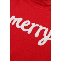 Azura Exchange Red Merry Letter Embroidered High Neck Sweater - L thumbnail