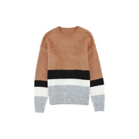 Azura Exchange Brown Color Block Striped Ribbed Knit Sweater - L thumbnail