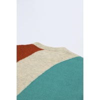 Multicolor Colorblock Ribbed Trim Round Neck Sweater - L thumbnail