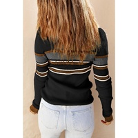Black Rib Knitted Stripe Detail Henley Sweater - XL thumbnail