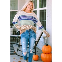 Multicolor Leopard Striped Mix Pattern Knit Crochet Sweater - L thumbnail