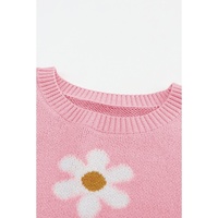 Pink Floral Pattern Drop Shoulder Sweater - L thumbnail