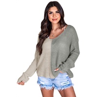Azura Exchange Gray Long Sleeve V-Neck Colorblock Sweater - M thumbnail