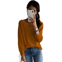 Brown Long Sleeve Cutout Shoulder Relaxed Sweater - L thumbnail