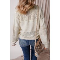 White Eyelet Pattern Detail V Neck Drop Shoulder Sweater - 2XL thumbnail
