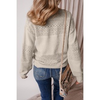 Brown Eyelet Pattern Detail V Neck Drop Shoulder Sweater - M thumbnail
