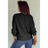 Black Eyelet Pattern Detail V Neck Drop Shoulder Sweater - S thumbnail