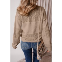 Camel Eyelet Pattern Detail V Neck Drop Shoulder Sweater - 2XL thumbnail