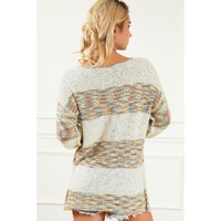 Multicolor Space Dye Henley Knit Sweater - L thumbnail